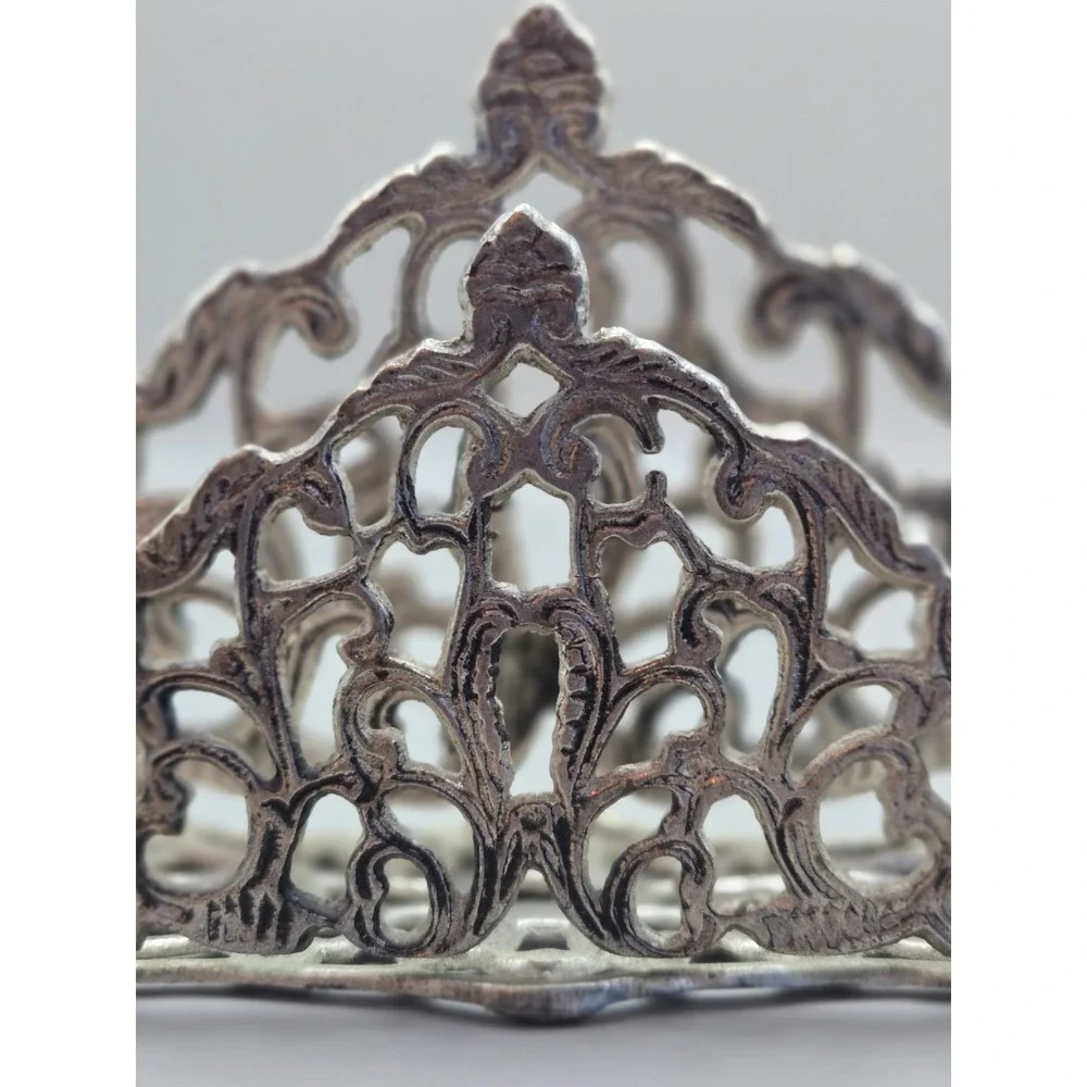 Vintage Metal Letter Holder Art Nouveau Natural Patina  Ornate Scroll‎ Work